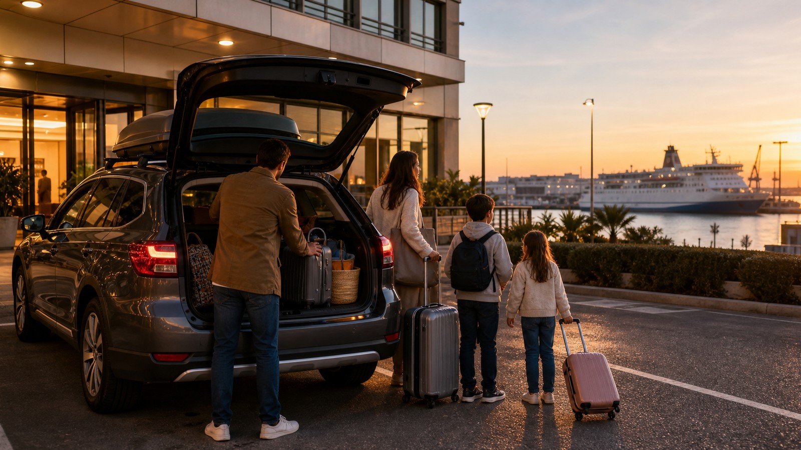 Hôtel avec parking avant une traversée en ferry vers le Maroc, image de couverture pour un article sur la nuit avant ferry